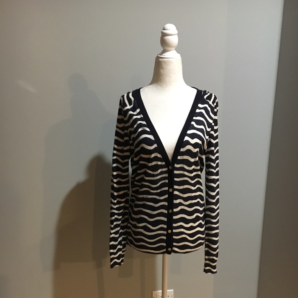 Tory Burch navy & ivory stripe cardigan